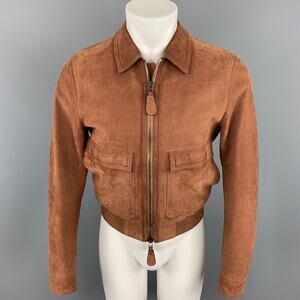 BURBERRY LONDON Chest Size 38 Brick Solid Zip Up Nubuck Leather Jacket